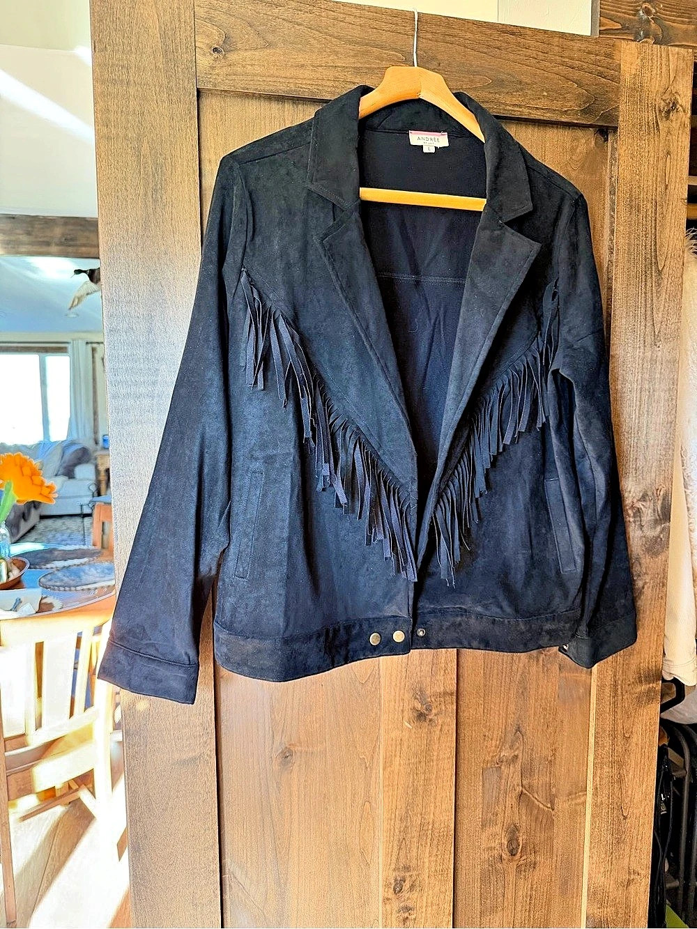 Andrée by Unit Black Fringe Jacket Size Large Like New
